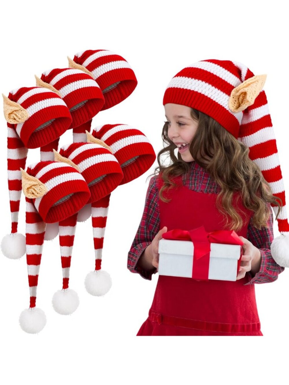 Cozy Christmas Knitted Elf Hats for Kids - Fun Holiday Accessories, 1/3/6 Pack